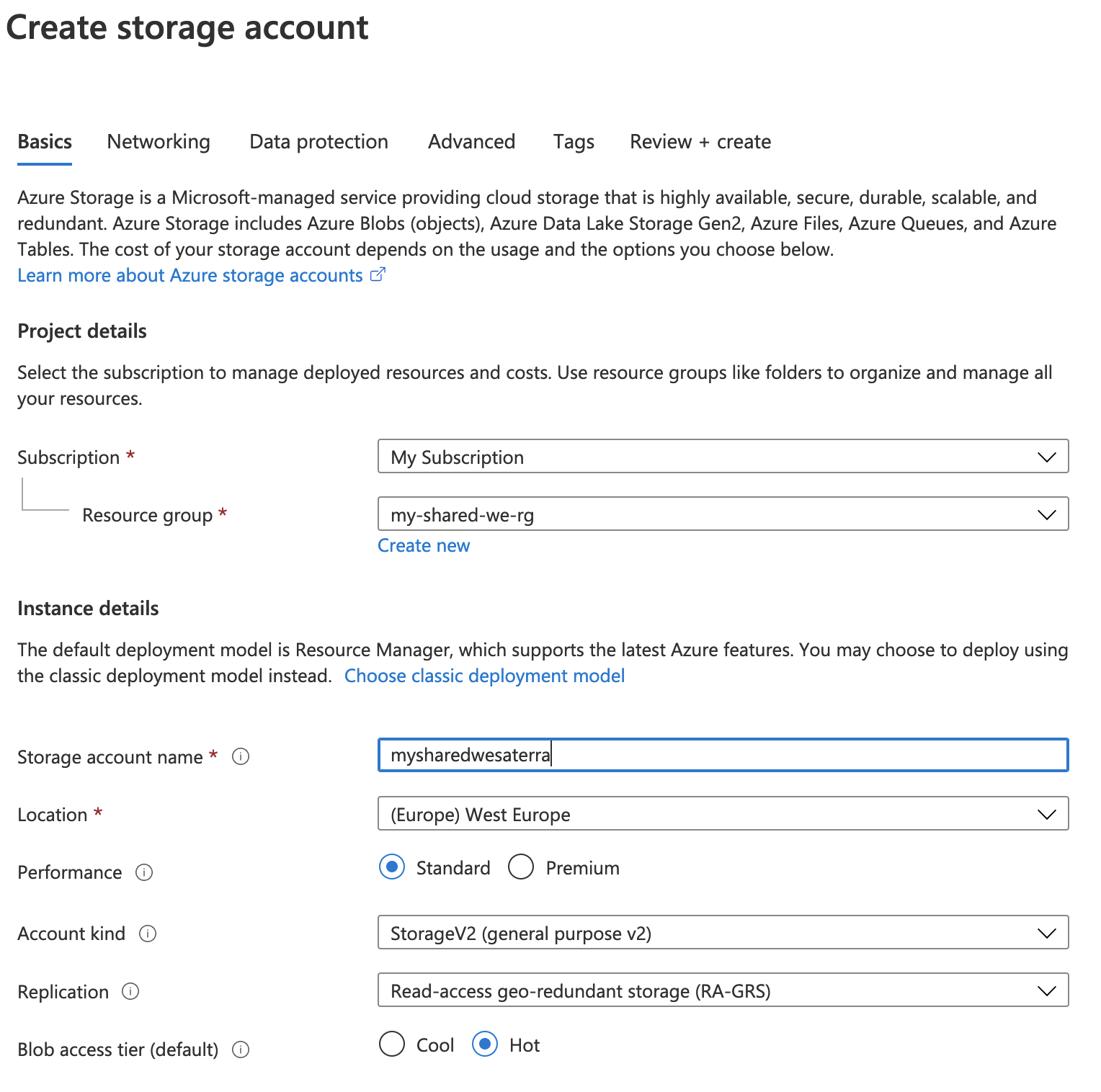 Create storage account